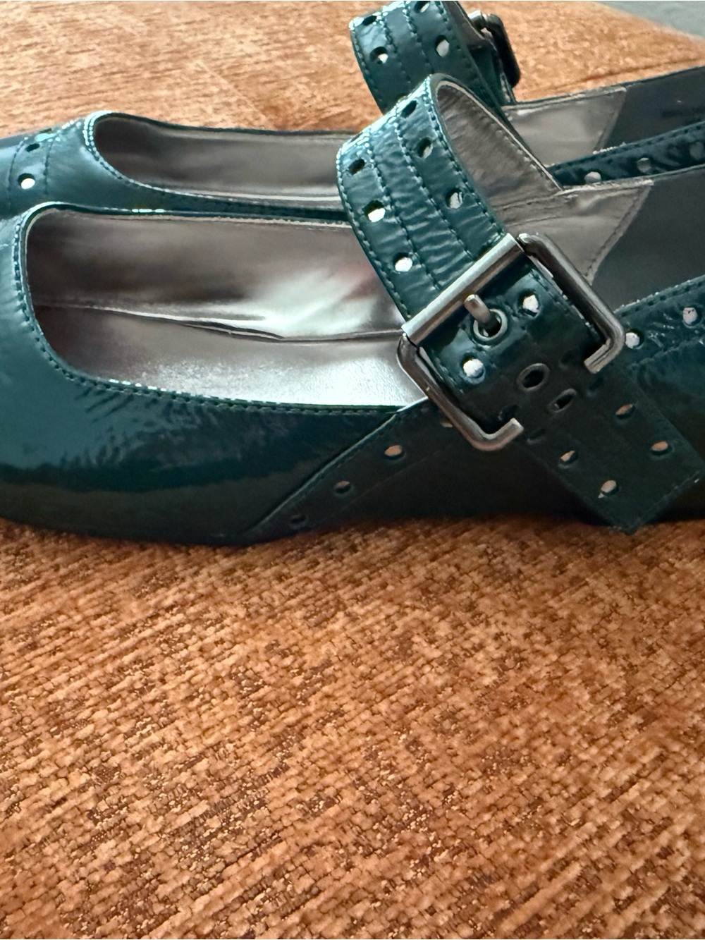 Donald J. Pliner Teal Patent Mary Jane Flats with Studded Strap - Picture 2 of 5